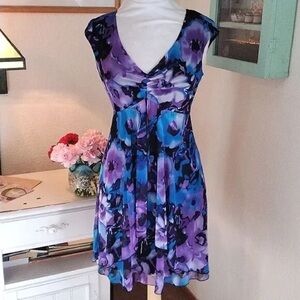 Dressbarn Blue and Purple Flutter Sleeve Sundress